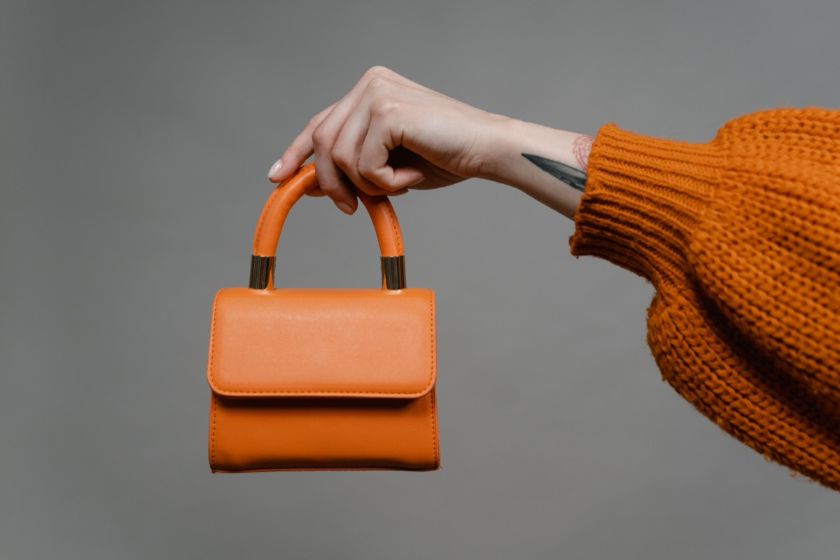 Orange leather mini handbag